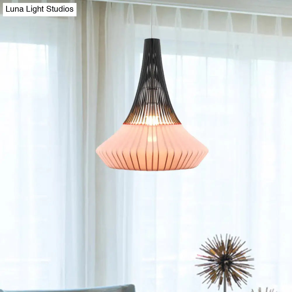 Modern Cone Shade Pendant Light - Black/Pink/Blue Fabric Hangs Beautifully in Living Room