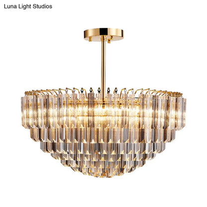 DecorBites™ Lámpara de techo moderna cónica semiempotrada de cristal dorado con 10 luces facetadas y diseño escalonado