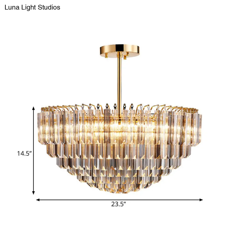 DecorBites™ Lámpara de techo moderna cónica semiempotrada de cristal dorado con 10 luces facetadas y diseño escalonado