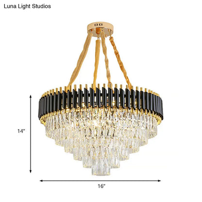 Lámpara de techo cónica moderna con detalles de cristal - Colgante de techo negro de 4 luces para sala de estar