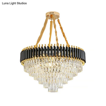 Lámpara de techo cónica moderna con detalles de cristal - Colgante de techo negro de 4 luces para sala de estar