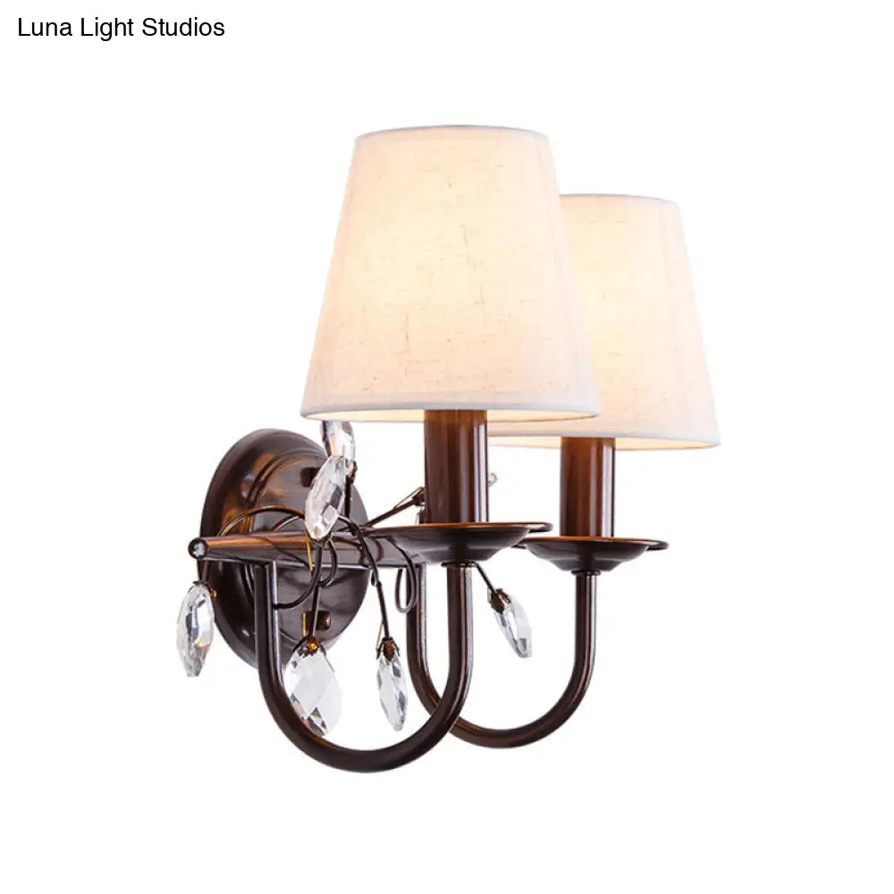 DecorBites™ DecorBites™ Modern Conical Fabric Wall Sconce - White 1/2-Light Fixture with Crystal Accent