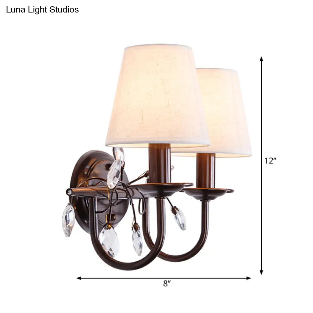 DecorBites™ DecorBites™ Modern Conical Fabric Wall Sconce - White 1/2-Light Fixture with Crystal Accent