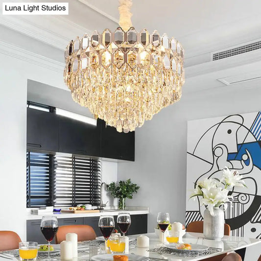 Lámpara colgante cónica moderna: Araña de cristal K9, 6/8 luces, color champán, 40,6/49,5 cm de ancho