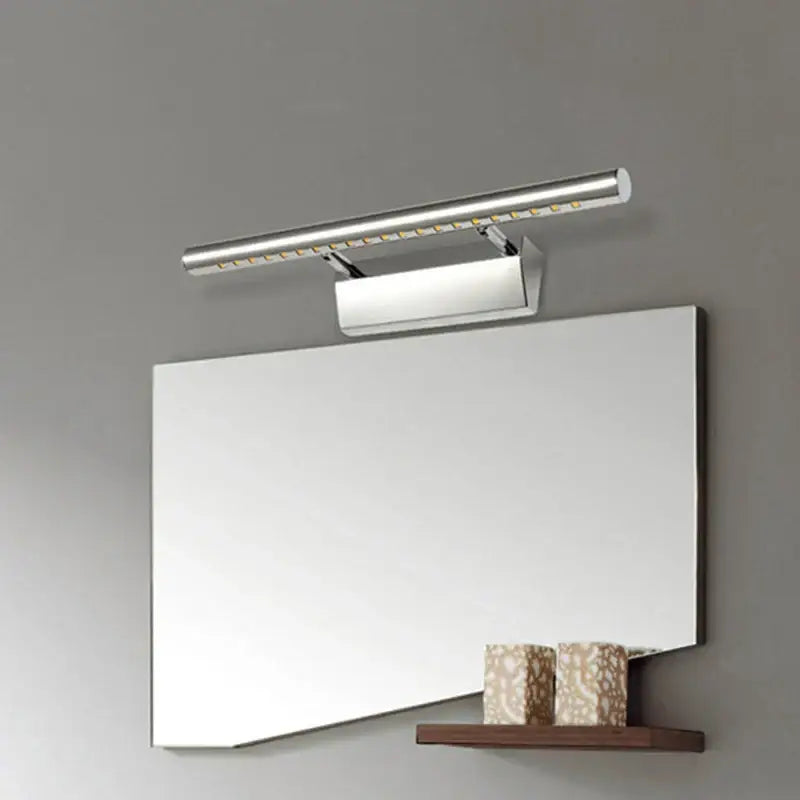 Modern copper bathroom mirror light with sleek chrome-finished led strip and cylindrical design for decorbites copper bathroom