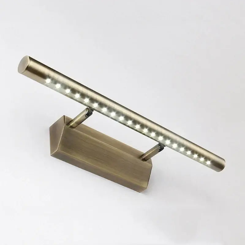 Brass-finished led wall-mounted bathroom mirror light with sleek cylindrical bar and rectangular base for decorbites copper bathroom
