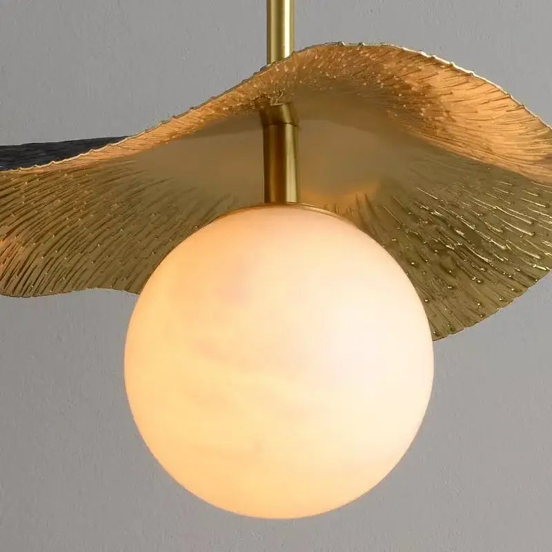 Modern decorbites copper bedside chandelier with gold-toned leaf pendant and frosted glass globe for dining room decor