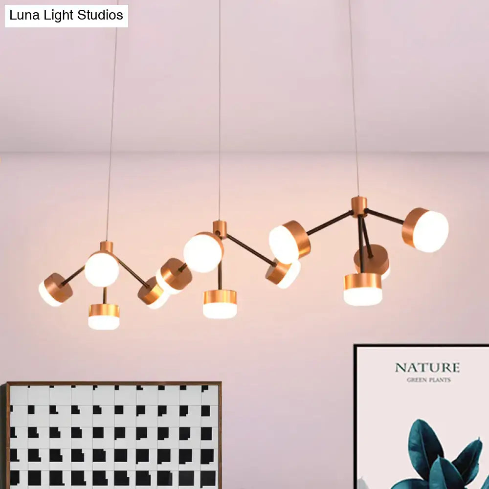 Modern copper-finished sputnik pendant chandelier with spherical bulb base and black metal arms for ceiling island lighting