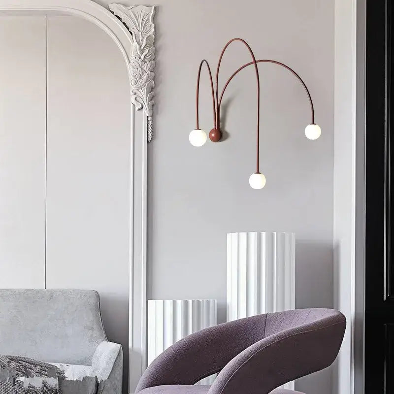 Modern copper branch glass wall lamp with three curved metal arms and white spherical bulbs for living room decorbites branch glass wall lamp