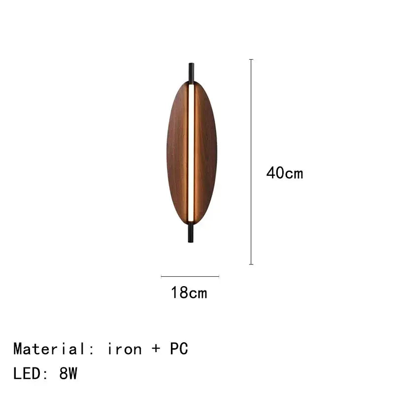 Modern copper brown metal leaf wall sconce with warm wood grain finish and integrated 8w led light strip decorbites brown metal