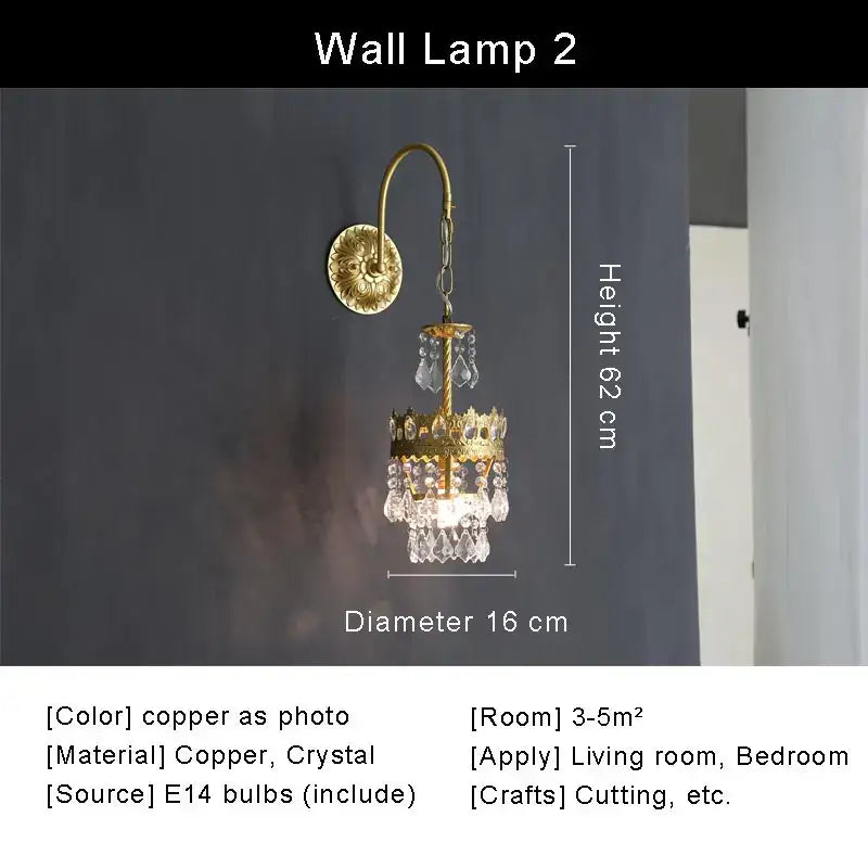 Modern copper crystal chandelier wall lamp with crystal droplets and decorative crown design by decorbites copper crystal