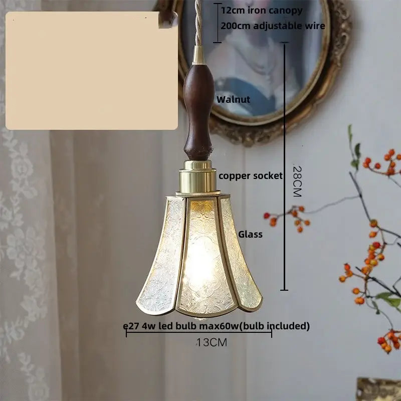 Modern copper cube glass led pendant light with dark walnut handle brass copper socket and etched glass shade decorbites cube glass