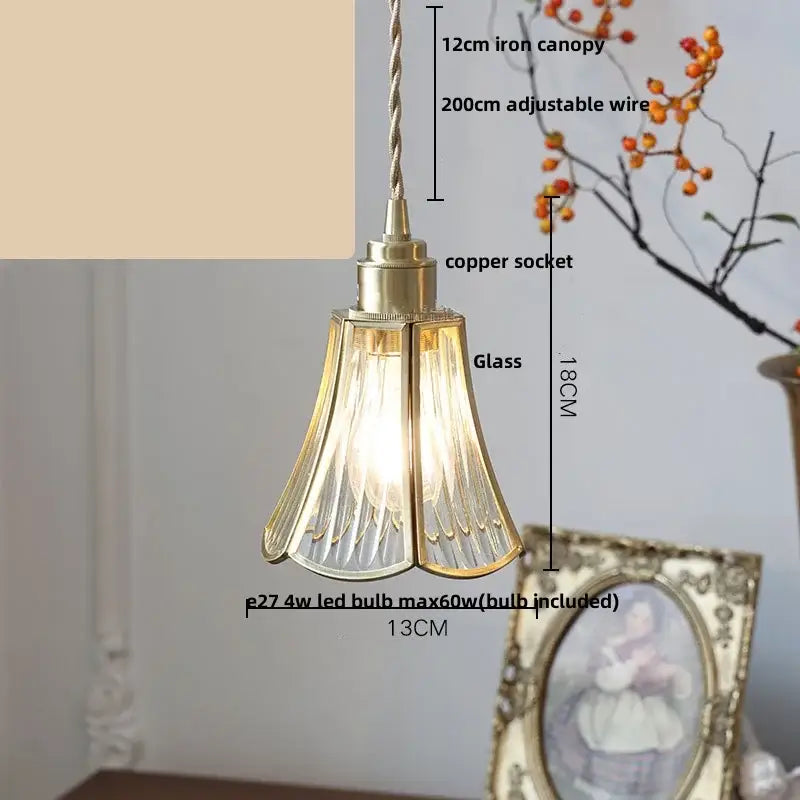 Modern copper cube glass led pendant light with brass iron canopy copper socket and fluted glass shade for bedroom decorbites cube glass