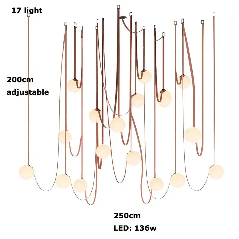 Modern copper decorbites glass ball pendant lamp with 17 frosted glass balls for dining room lighting