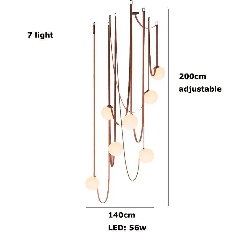 Modern copper decorbites glass ball pendant lamp with seven warm-toned led lights for dining room decor