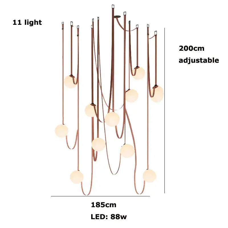 A modern copper decorbites glass ball pendant lamp with 11 frosted glass bulbs for dining room lighting