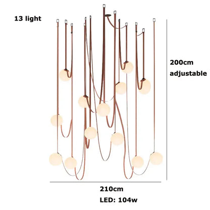 Modern copper decorbites glass ball pendant lamp with 13 warm led lights for dining room illumination