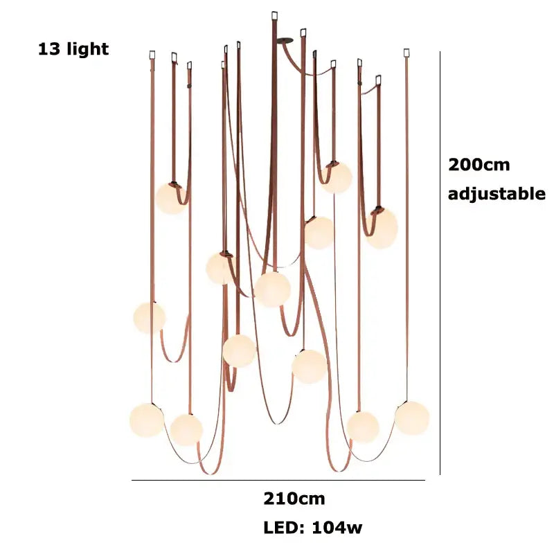 Modern copper decorbites glass ball pendant lamp with 13 warm led lights for dining room illumination
