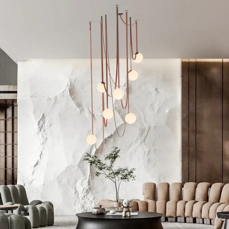 Modern copper decorbites glass ball pendant lamp with frosted glass balls and curved rods for dining room lighting
