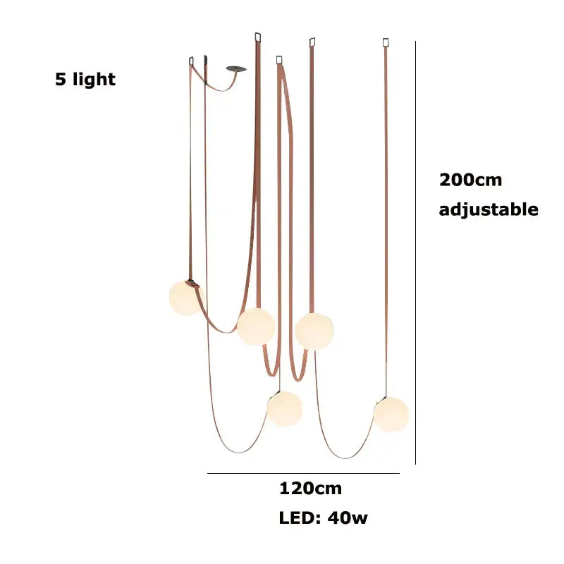 Modern copper decorbites glass ball pendant lamp with five frosted glass bulbs for dining room lighting