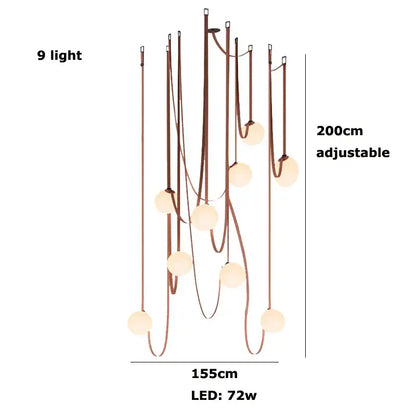 A modern copper decorbites glass ball pendant lamp with nine warm led lights for dining room lighting