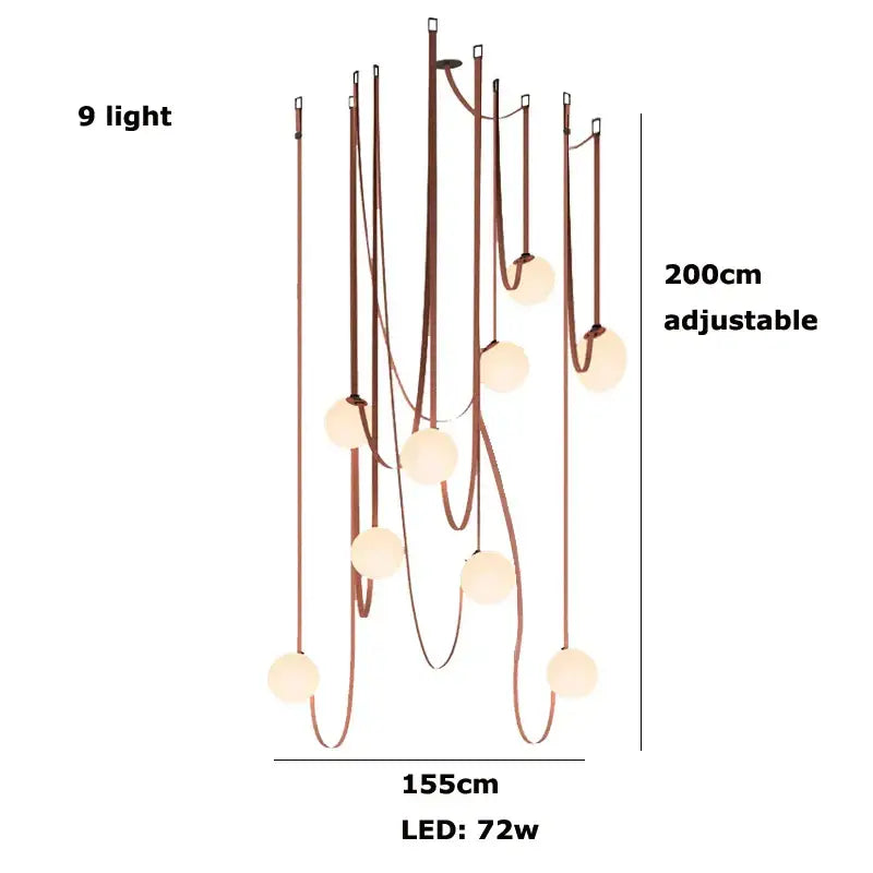 A modern copper decorbites glass ball pendant lamp with nine warm led lights for dining room lighting