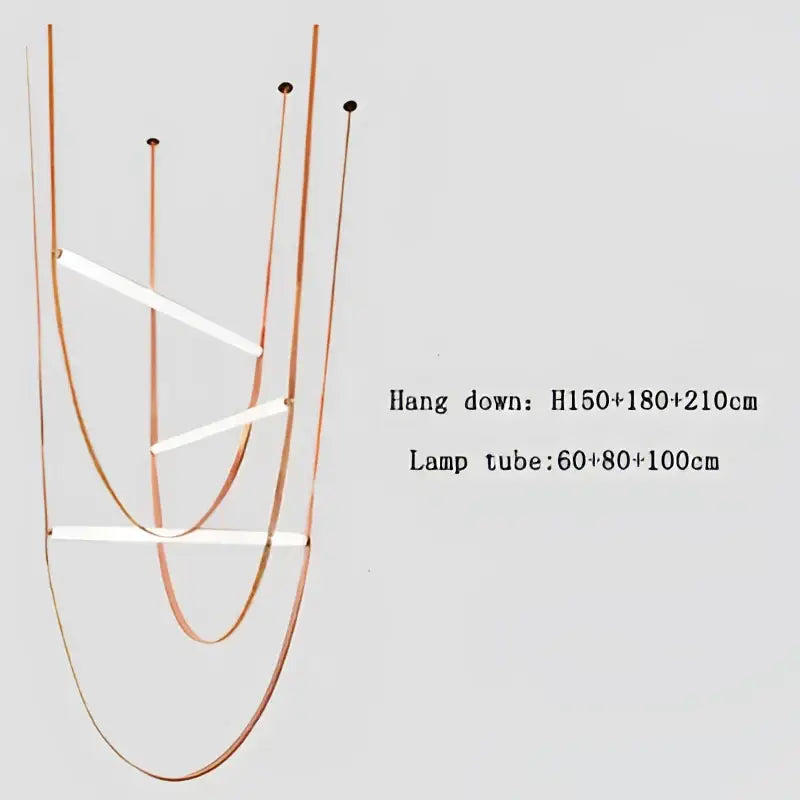 Modern copper decorbites leather belt chandelier with minimalist white rectangular light tubes for dining room lighting