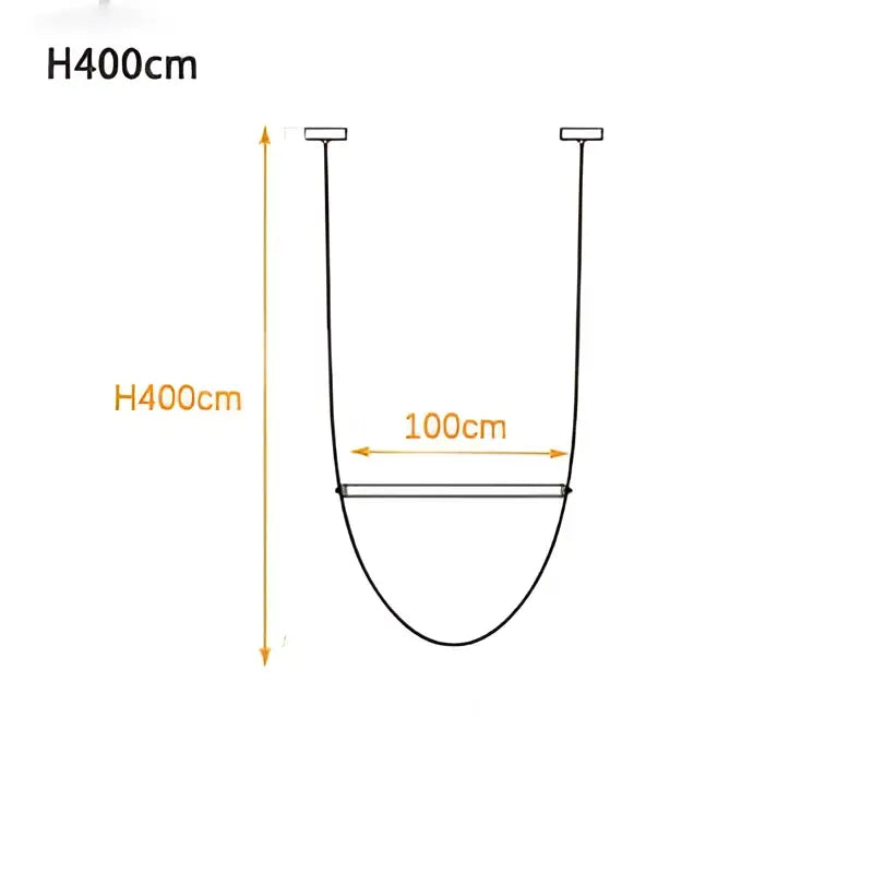 Modern copper decorbites leather belt chandelier with a minimalist black u-shaped hanging rack for dining room storage