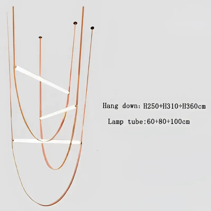 Copper-toned minimalist decorbites leather belt chandelier with white rectangular light tubes for dining room lighting