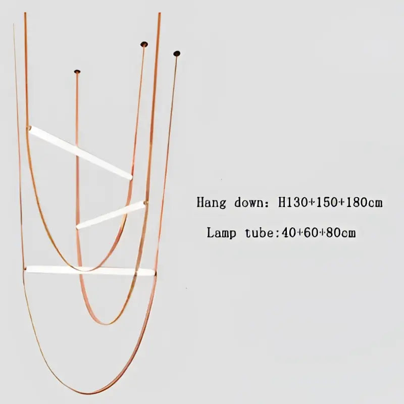 Modern copper decorbites leather belt chandelier with minimalist white rectangular light tubes for dining room lighting