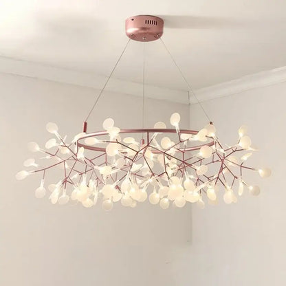 Modern copper heracleum chandelier with rose gold metal branch-like arms holding translucent white glass orbs for dining room decorbites heracleum chandelier