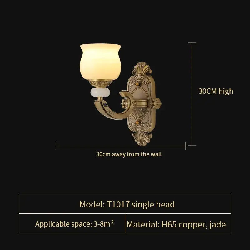 Antique brass finished wall sconce with frosted glass shade and jade accent for decorbites copper jade pendant lamp decor