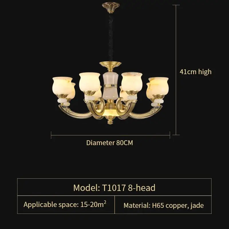 Elegant 8-head pendant lamp with golden copper frame and translucent jade glass shades for modern dining room decorbites copper jade pendant