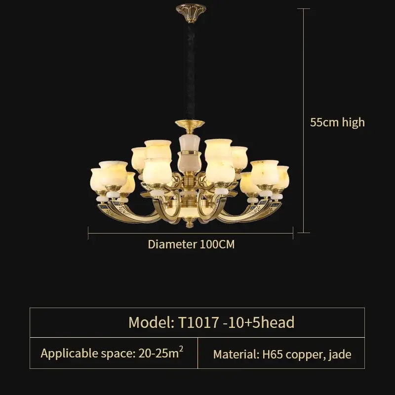 Modern copper jade pendant lamp with gold-toned copper jade decorbites, ten frosted shades for dining room decor