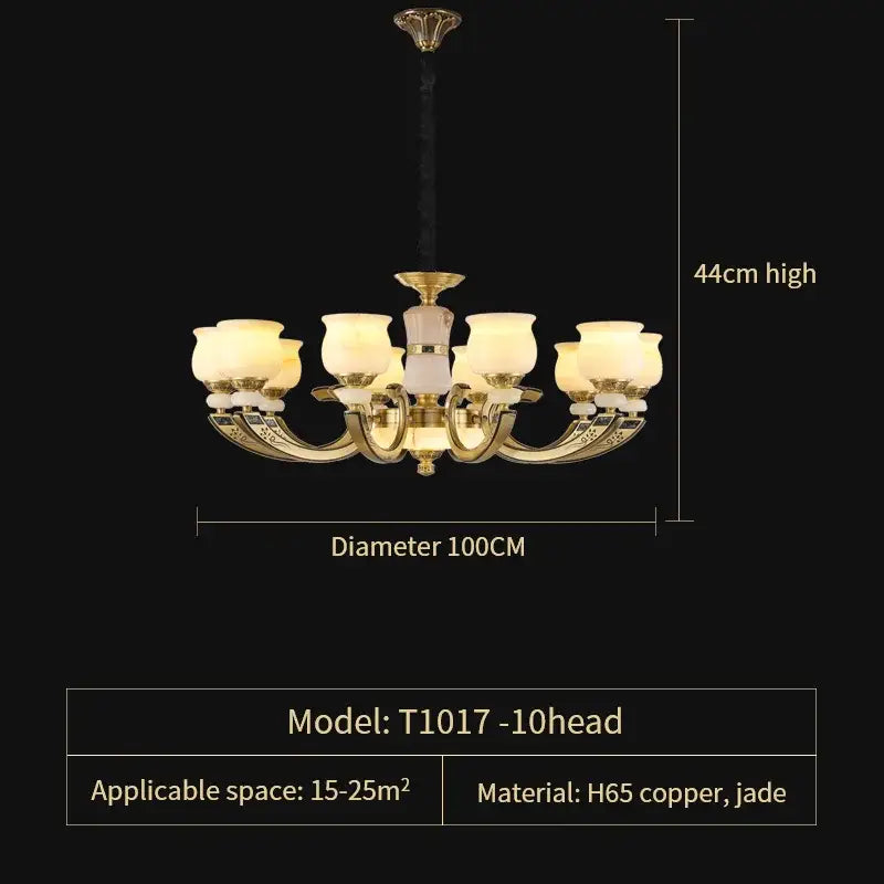 A modern copper jade pendant lamp with a golden h65 copper frame and frosted glass shades for dining room decor