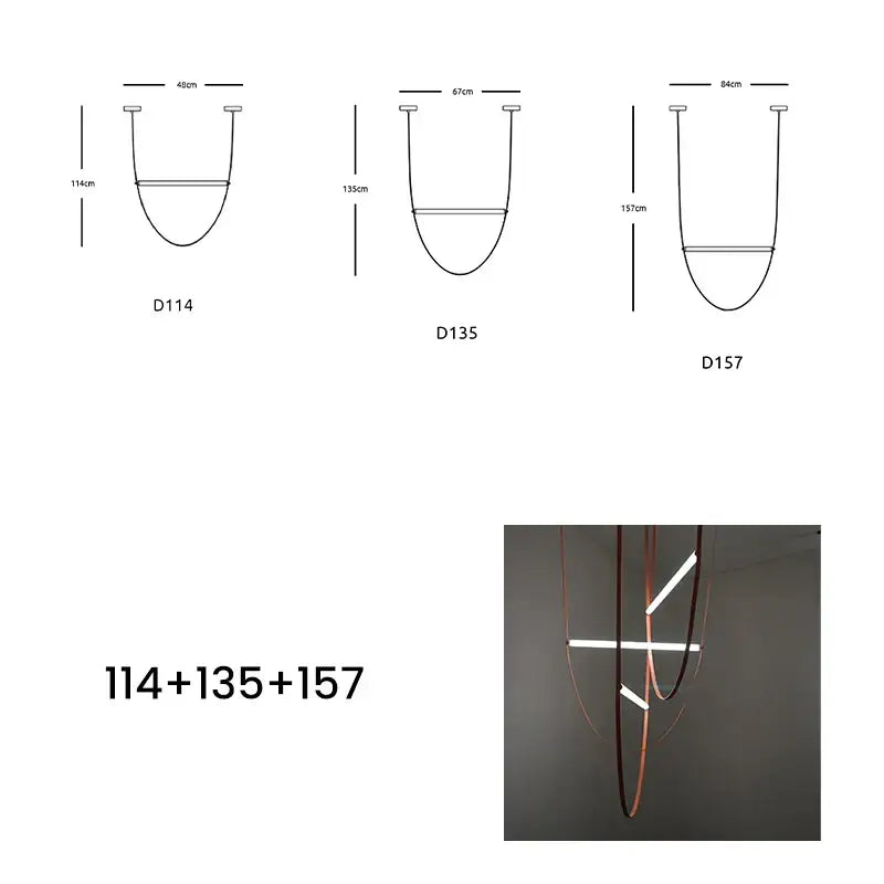Modern copper leather bell pendant light featuring curved copper-toned metal arms and white rectangular led bars
