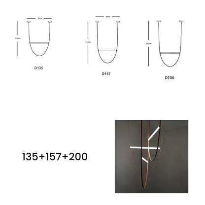 Modern copper leather bell pendant light with copper-toned curved metal frame and integrated led strips pendant light