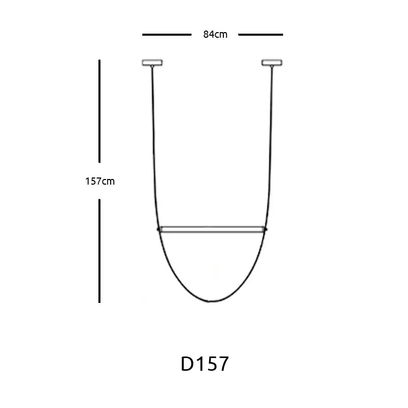 Minimalist black line drawing of a modern copper leather bell pendant light fixture 84cm wide 157cm tall d157 decorbites bell pendant
