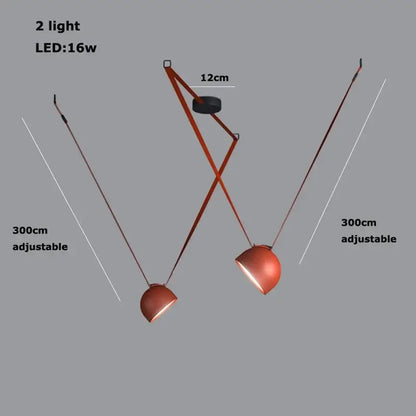 Modern copper led belt chandelier pendant light with two 16w led bulbs and adjustable articulated arm design decorbites led belt