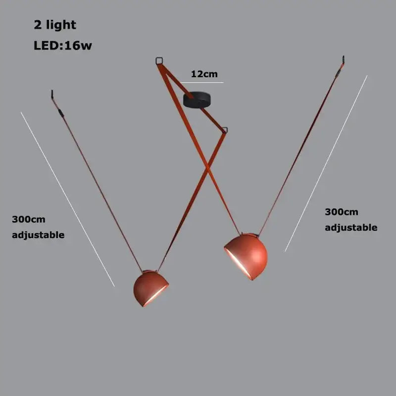 Modern copper led belt chandelier pendant light with two 16w led bulbs and adjustable articulated arm design decorbites led belt