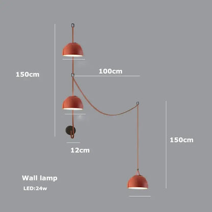 Modern copper pendant light with three dome fixtures and flexible cord design for decorbites led belt chandelier use