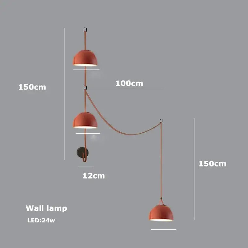 Modern copper pendant light with three dome fixtures and flexible cord design for decorbites led belt chandelier use