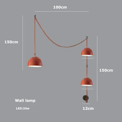 A modern orange pendant light with curved rope suspension and two dome fixtures for decorbites led belt chandelier