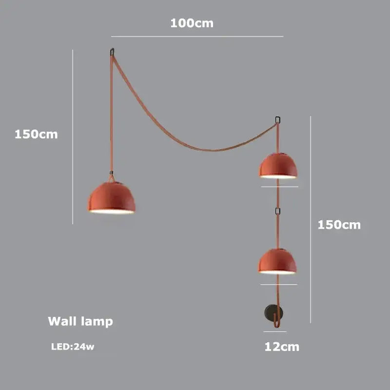 A modern orange pendant light with curved rope suspension and two dome fixtures for decorbites led belt chandelier
