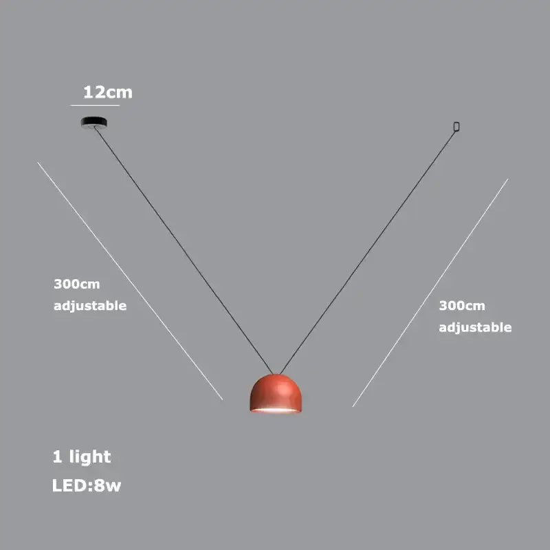 A modern matte orange dome-shaped pendant light with adjustable black cords featuring a decorbites led belt chandelier