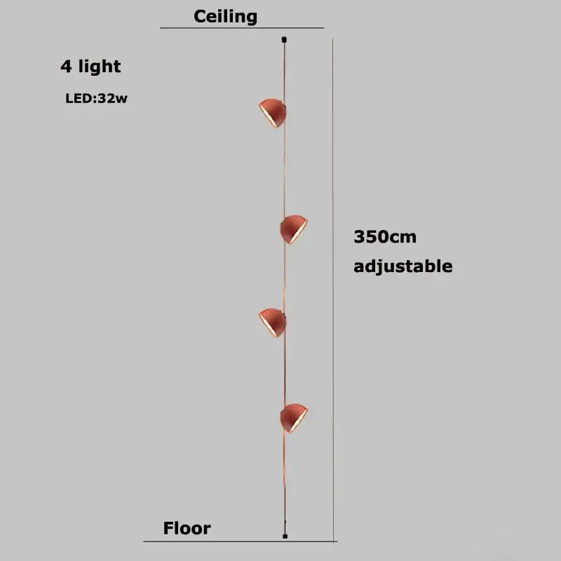 Adjustable 350cm modern pendant light with four warm matte ceramic shades on brass cable for stylish decorbites led belt chandelier
