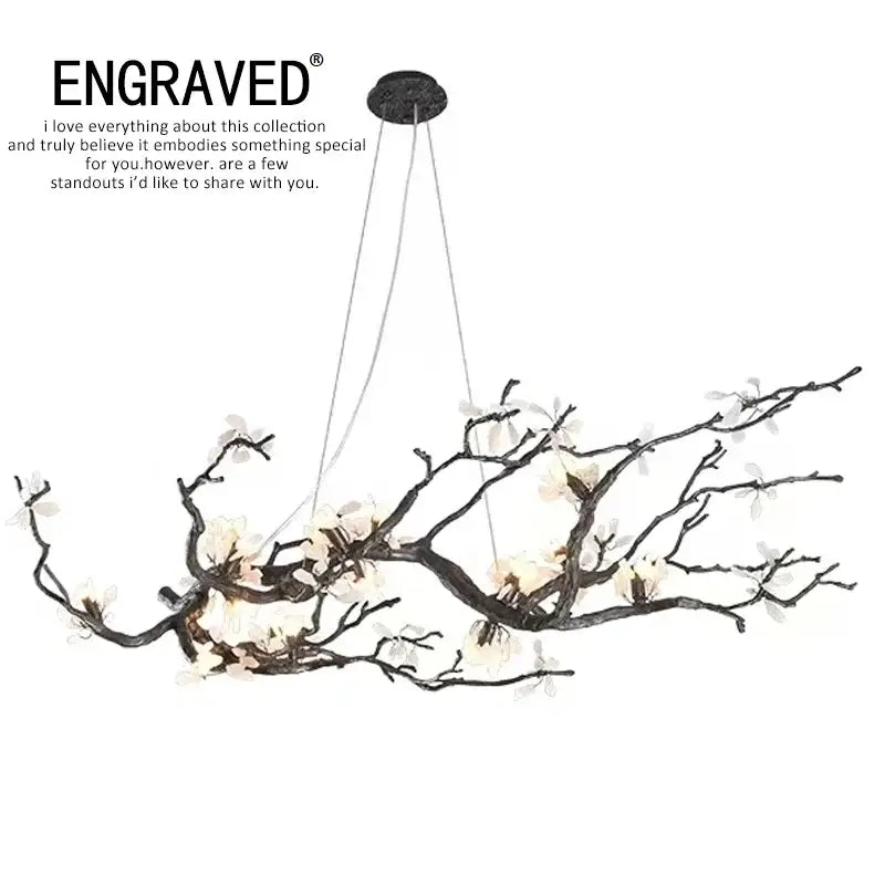 Black wrought iron modern copper led branch chandelier with white magnolia flowers for dining room decorbites copper led