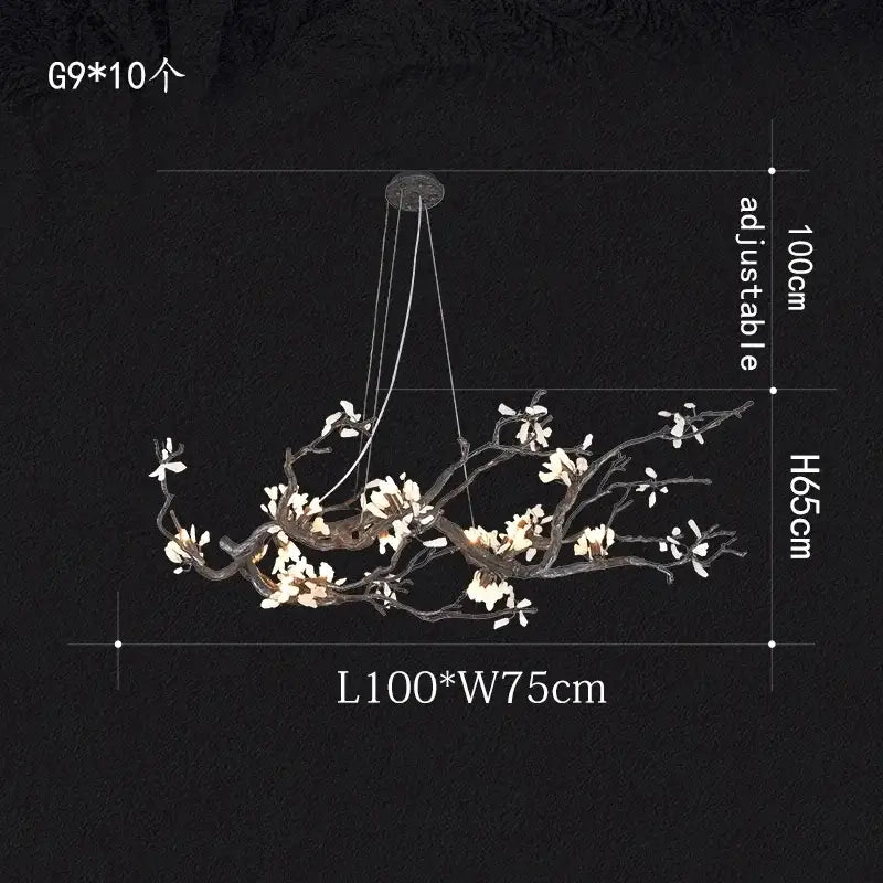 Elegant black wrought iron led branch chandelier with white magnolia blossoms and adjustable copper led branch chains decorbites copper led