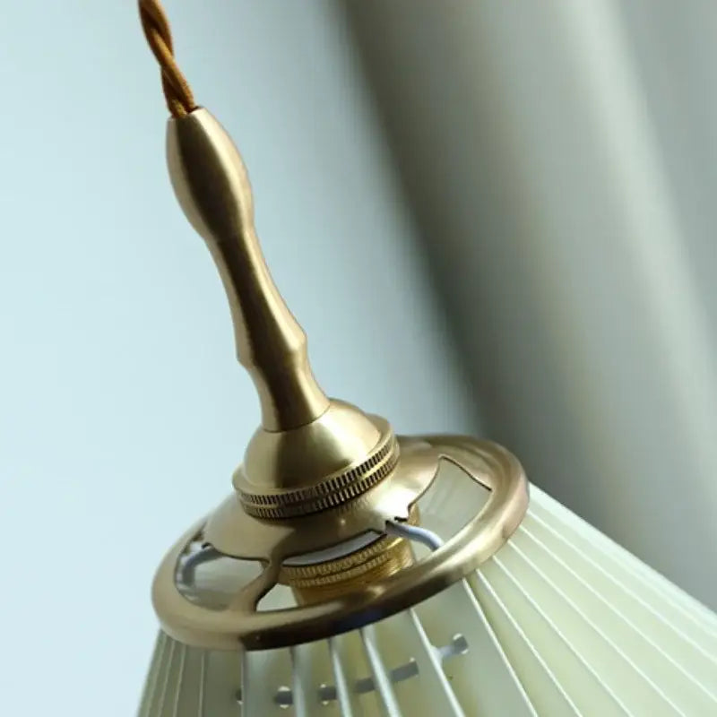 Brass pendant lamp with twisted brown cord and pleated off-white glass shade for modern copper led pendant decorbites copper led
