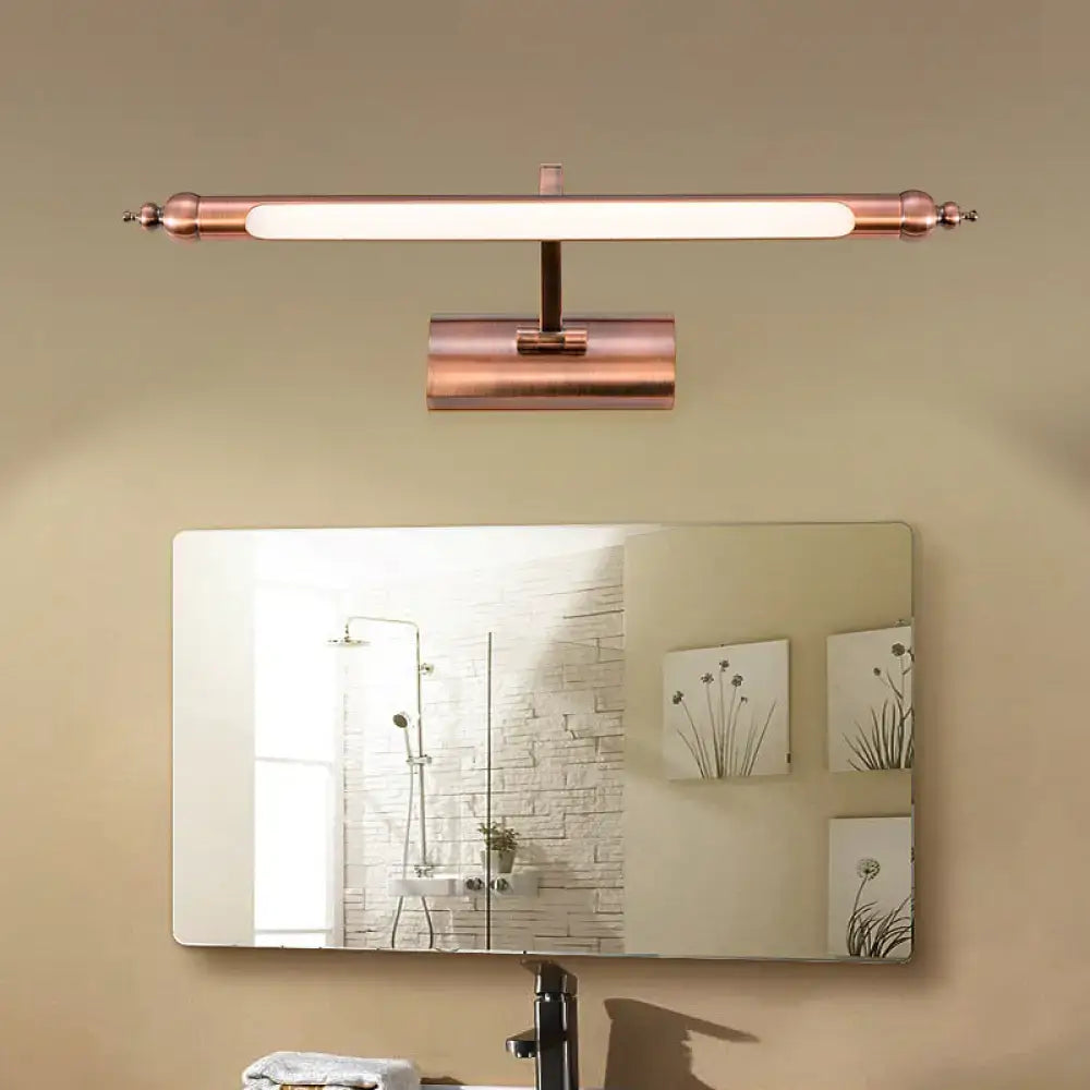 Modern copper linear led bathroom vanity sconce light with frosted glass panel and decorative end caps vanity sconce light